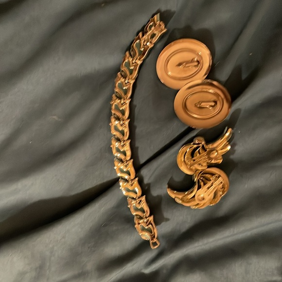 Vintage set of two clip on earrings and matching. Bracelet silver and blue - Picture 8 of 8